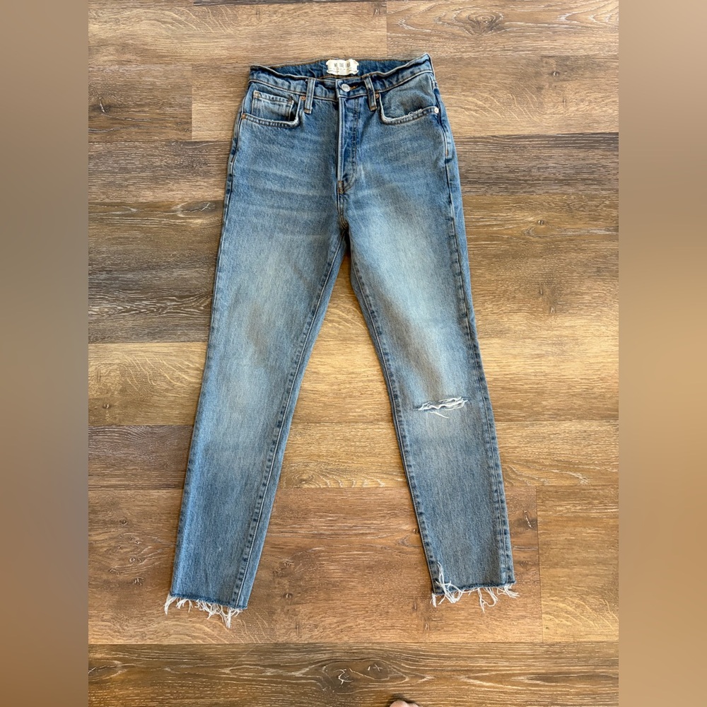 We The Free Jeans 26 Skinny Ankle Medium Blue Distressed raw hem Button Fly